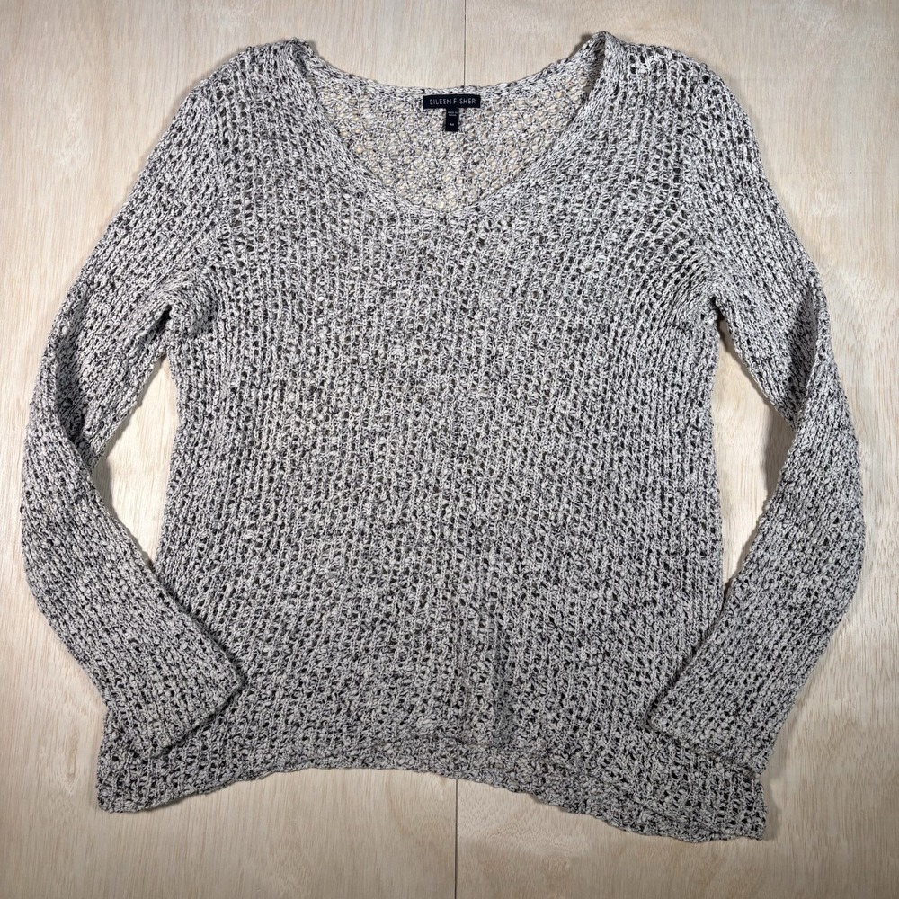 Eileen Fisher Crochet Sweater Womens Medium Open Knit Layering Cotton Capsule